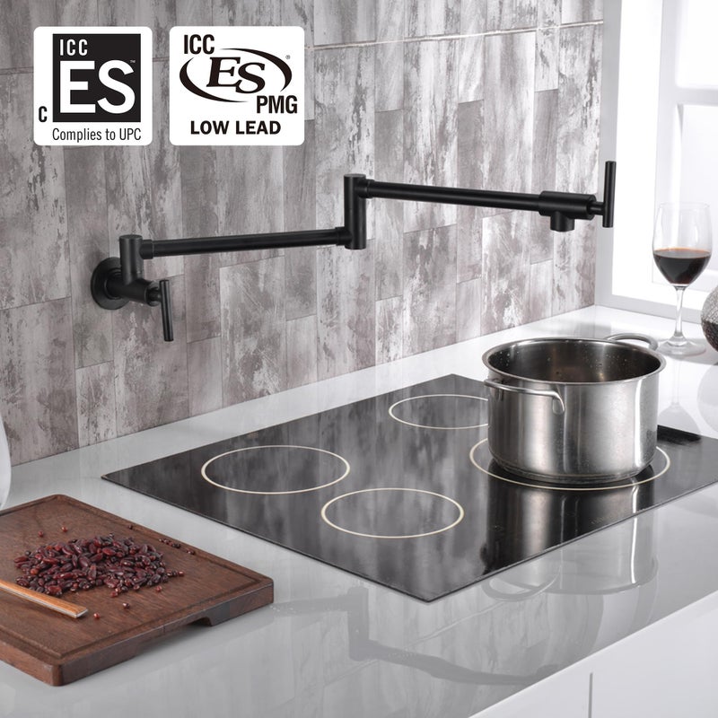 sumerain Matte Black Pot Filler Faucet Wall Mount Folding Kitchen Faucet Double Joint Swing Arm - Image 2